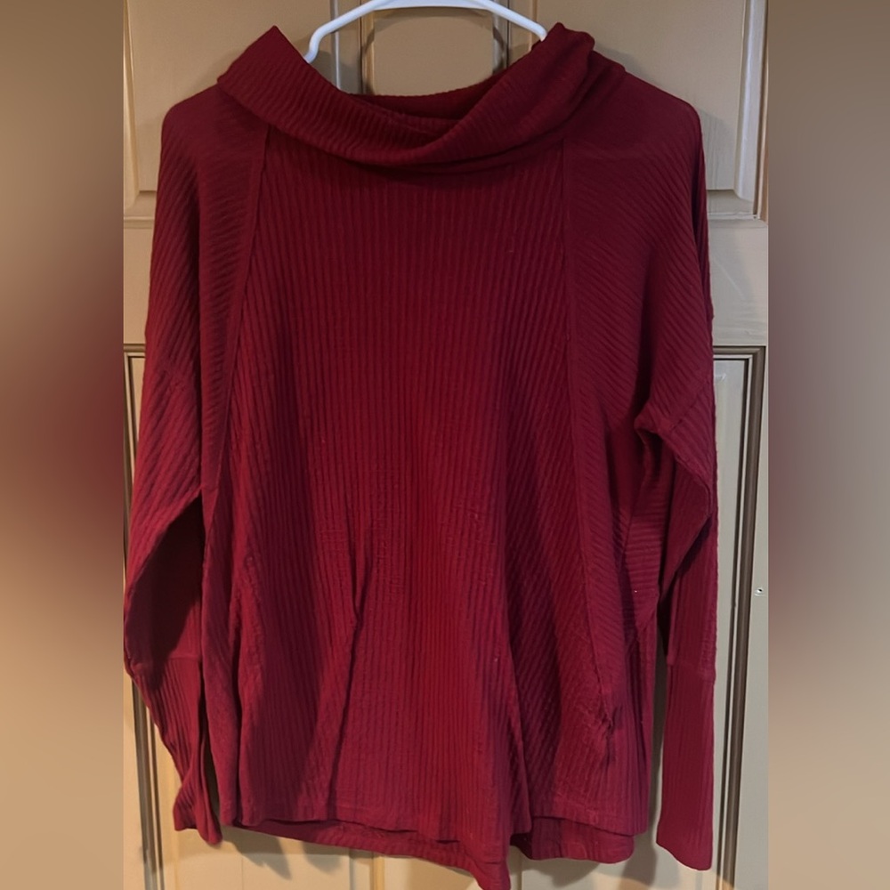 Red Ribbed Long Sleeve Top